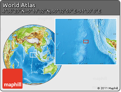 Physical Location Map of the Area around 4° 53' 57" N, 91° 1' 30" E