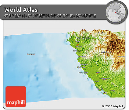 Physical 3D Map of the Area around 4° 53' 57" N, 95° 16' 30" E