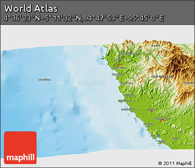 Physical 3D Map of the Area around 4° 53' 57" N, 95° 16' 30" E