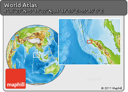Physical Location Map of the Area around 4° 53' 57" N, 95° 16' 30" E