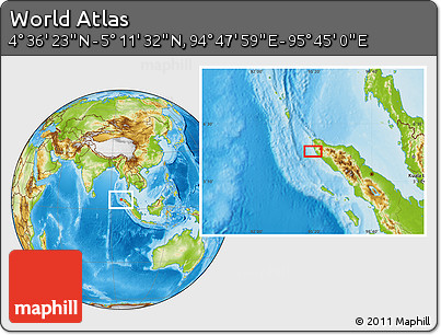 Physical Location Map of the Area around 4° 53' 57" N, 95° 16' 30" E