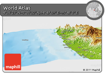 Physical Panoramic Map of the Area around 4° 53' 57" N, 95° 16' 30" E