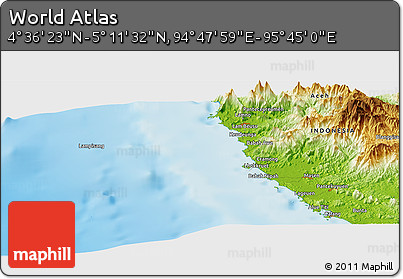 Physical Panoramic Map of the Area around 4° 53' 57" N, 95° 16' 30" E