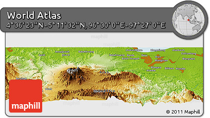 Physical Panoramic Map of the Area around 4° 53' 57" N, 96° 58' 29" E