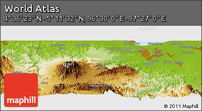 Physical Panoramic Map of the Area around 4° 53' 57" N, 96° 58' 29" E