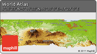 Physical Panoramic Map of the Area around 4° 53' 57" N, 96° 58' 29" E