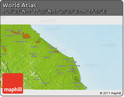 Physical 3D Map of the Area around 4° 53' 57" N, 97° 49' 29" E