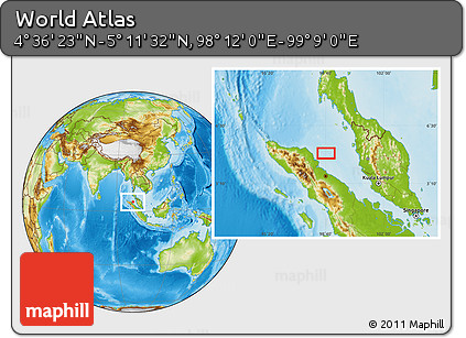 Physical Location Map of the Area around 4° 53' 57" N, 98° 40' 30" E