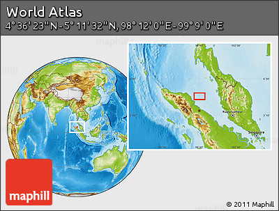 Physical Location Map of the Area around 4° 53' 57" N, 98° 40' 30" E