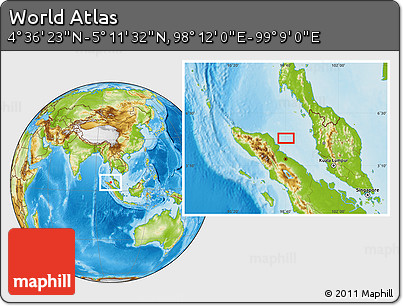 Physical Location Map of the Area around 4° 53' 57" N, 98° 40' 30" E