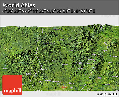 Satellite 3D Map of the Area around 4° 53' 57" N, 9° 25' 30" E
