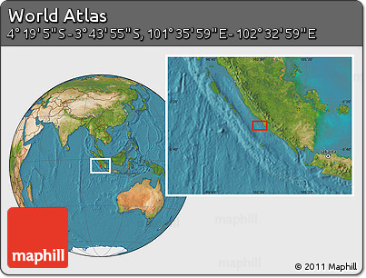 Satellite Location Map of the Area around 4° 1' 30" S, 102° 4' 29" E
