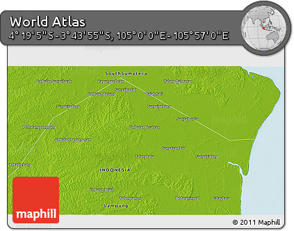 Physical 3D Map of the Area around 4° 1' 30" S, 105° 28' 29" E
