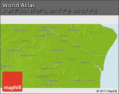 Physical 3D Map of the Area around 4° 1' 30" S, 105° 28' 29" E