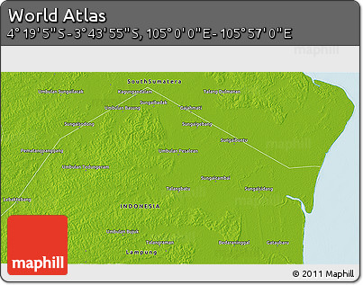 Physical 3D Map of the Area around 4° 1' 30" S, 105° 28' 29" E