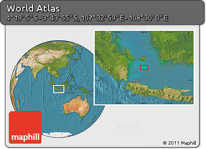 Satellite Location Map of the Area around 4° 1' 30" S, 108° 1' 30" E