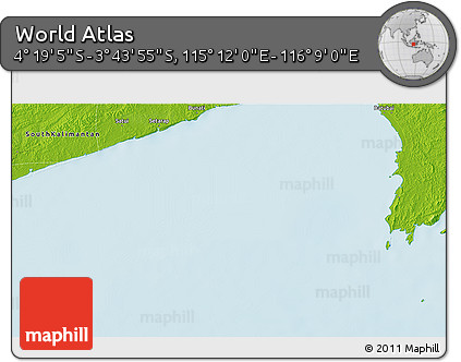 Physical 3D Map of the Area around 4° 1' 30" S, 115° 40' 30" E