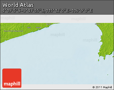 Physical 3D Map of the Area around 4° 1' 30" S, 115° 40' 30" E
