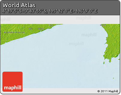 Physical 3D Map of the Area around 4° 1' 30" S, 115° 40' 30" E