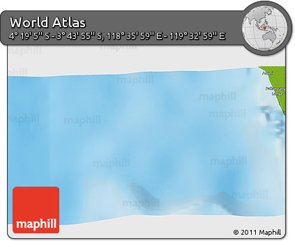 Physical 3D Map of the Area around 4° 1' 30" S, 119° 4' 29" E