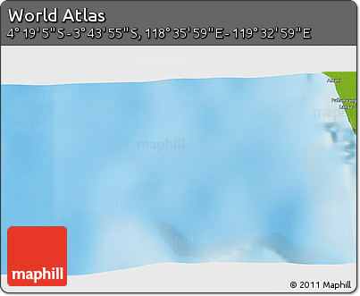 Physical 3D Map of the Area around 4° 1' 30" S, 119° 4' 29" E