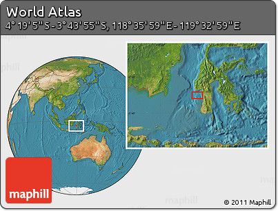 Satellite Location Map of the Area around 4° 1' 30" S, 119° 4' 29" E