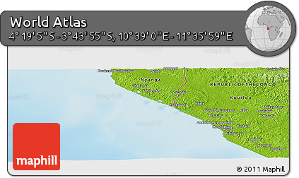 Physical Panoramic Map of the Area around 4° 1' 30" S, 11° 7' 30" E