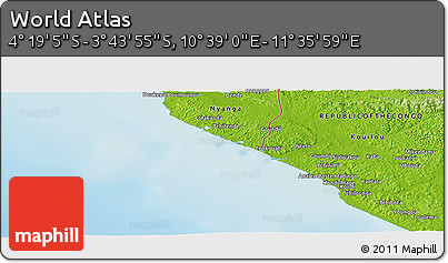 Physical Panoramic Map of the Area around 4° 1' 30" S, 11° 7' 30" E