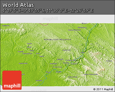 Physical 3D Map of the Area around 4° 1' 30" S, 11° 58' 29" E
