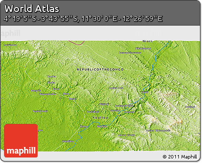 Physical 3D Map of the Area around 4° 1' 30" S, 11° 58' 29" E