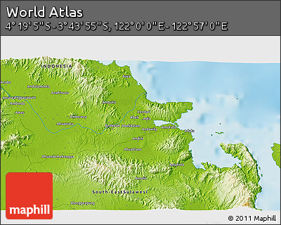 Physical 3D Map of the Area around 4° 1' 30" S, 122° 28' 29" E