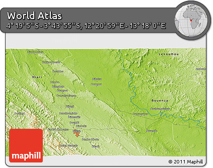 Physical 3D Map of the Area around 4° 1' 30" S, 12° 49' 29" E