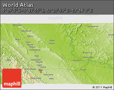 Physical 3D Map of the Area around 4° 1' 30" S, 12° 49' 29" E