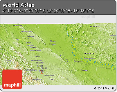 Physical 3D Map of the Area around 4° 1' 30" S, 12° 49' 29" E