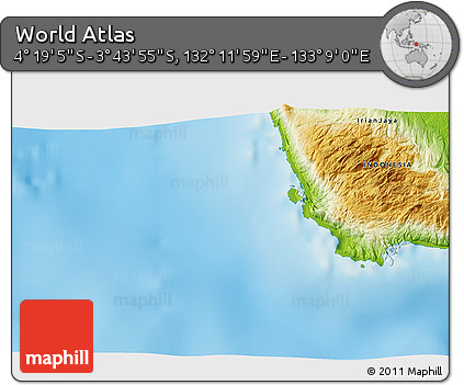 Physical 3D Map of the Area around 4° 1' 30" S, 132° 40' 30" E