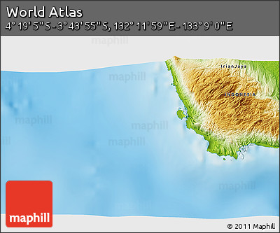 Physical 3D Map of the Area around 4° 1' 30" S, 132° 40' 30" E