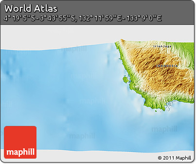 Physical 3D Map of the Area around 4° 1' 30" S, 132° 40' 30" E