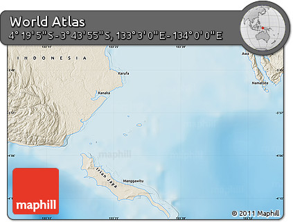 Shaded Relief Map of the Area around 4° 1' 30" S, 133° 31' 30" E