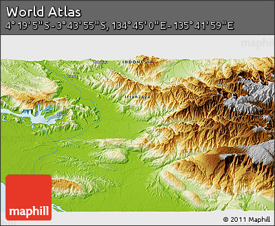 Physical 3D Map of the Area around 4° 1' 30" S, 135° 13' 29" E