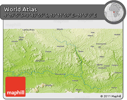 Physical 3D Map of the Area around 4° 1' 30" S, 13° 40' 30" E