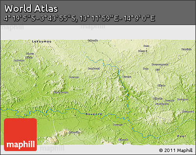 Physical 3D Map of the Area around 4° 1' 30" S, 13° 40' 30" E
