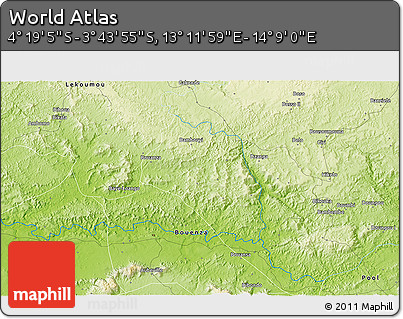 Physical 3D Map of the Area around 4° 1' 30" S, 13° 40' 30" E