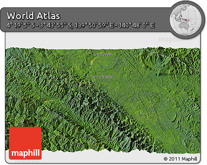 Satellite 3D Map of the Area around 4° 1' 30" S, 140° 19' 29" E