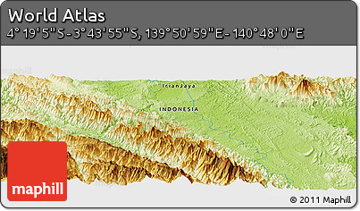 Physical Panoramic Map of the Area around 4° 1' 30" S, 140° 19' 29" E
