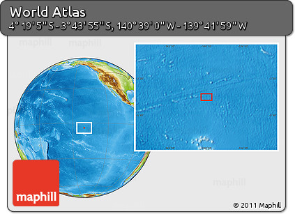 Physical Location Map of the Area around 4° 1' 30" S, 140° 10' 30" W
