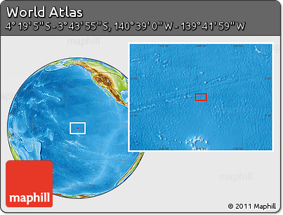 Physical Location Map of the Area around 4° 1' 30" S, 140° 10' 30" W