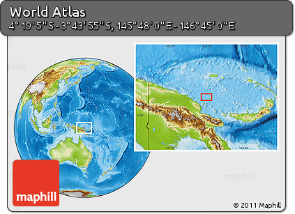 Physical Location Map of the Area around 4° 1' 30" S, 146° 16' 30" E