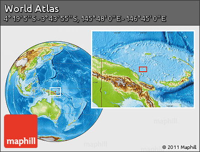 Physical Location Map of the Area around 4° 1' 30" S, 146° 16' 30" E
