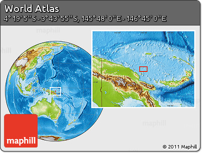 Physical Location Map of the Area around 4° 1' 30" S, 146° 16' 30" E