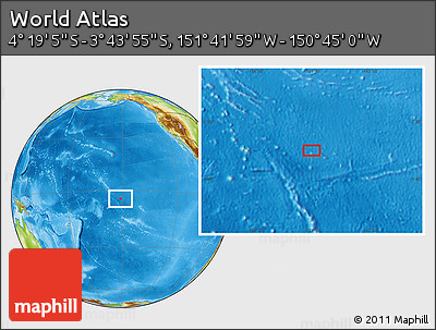 Physical Location Map of the Area around 4° 1' 30" S, 151° 13' 29" W